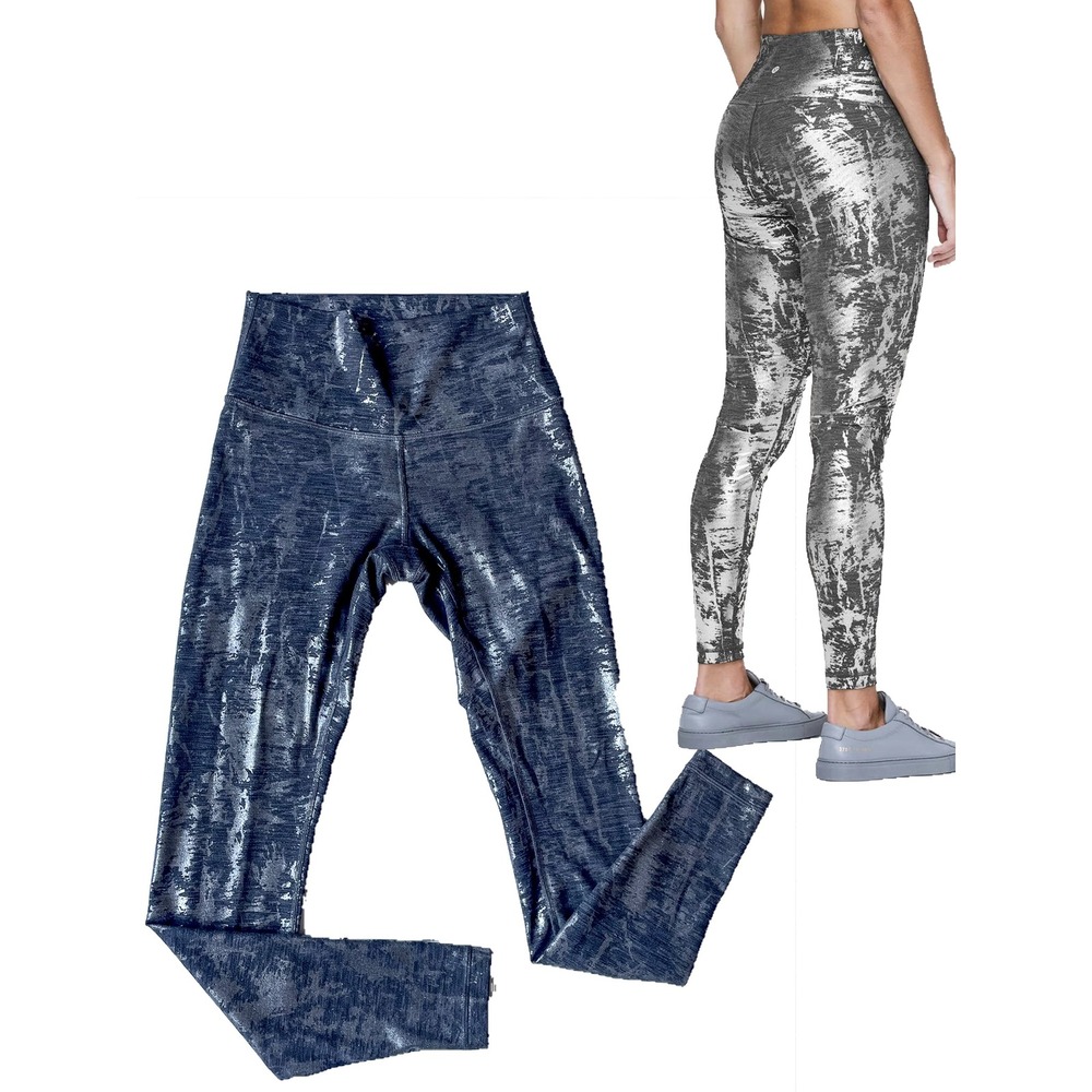 Lululemon Wunder Hi-Rise Tight Sz4 Brindle Foil 28" Metallic Crinkle Black Cyber